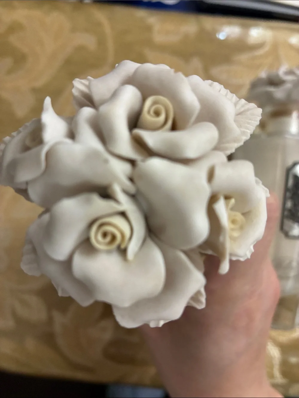 CELLINI White Decorative Floral Glass Bottle - Set of 2 VANITY BATHROOM